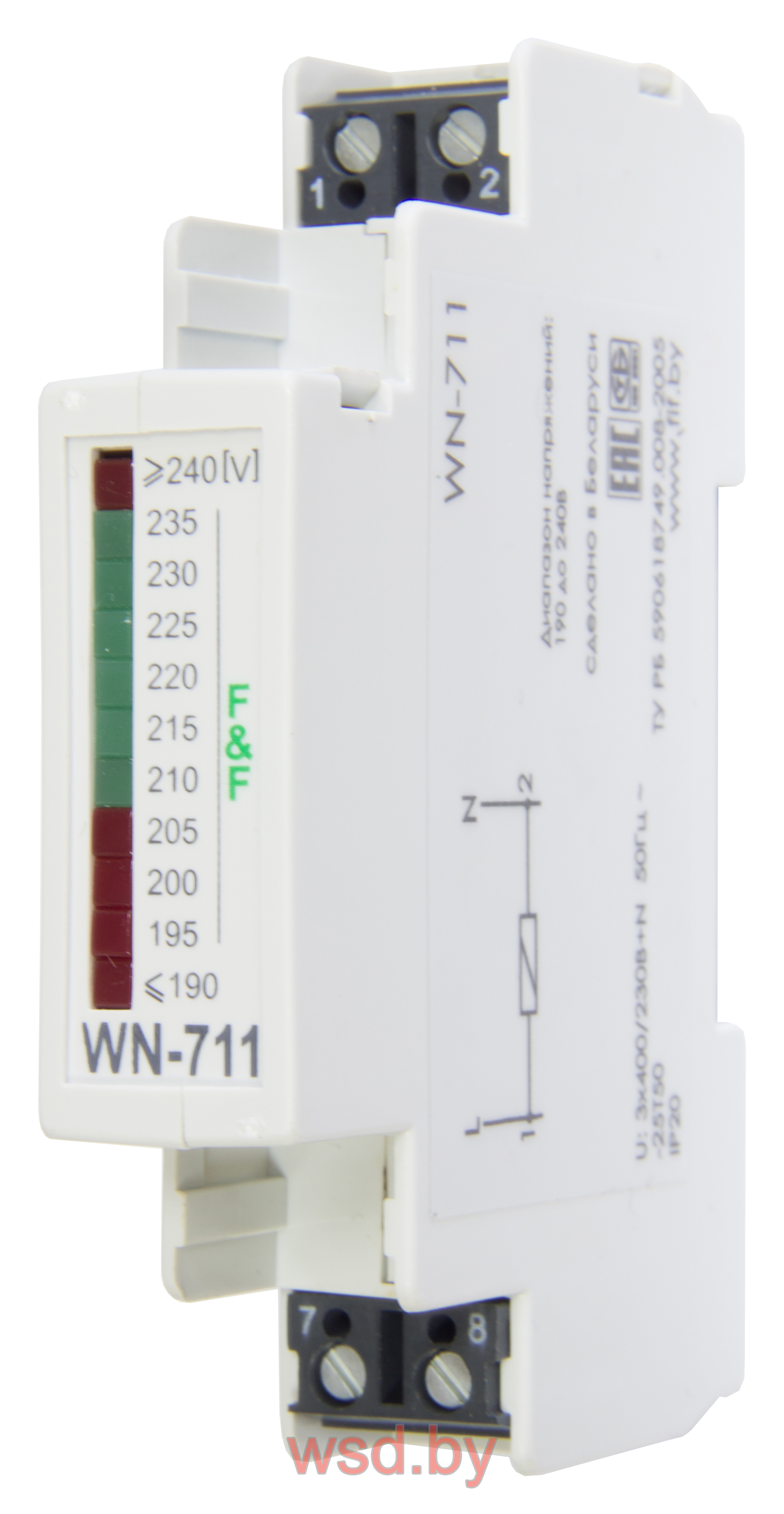 Указатель напряжения WN-711 однофазный, 190-240в, светодиодная шкала, 1 модуль, монтаж на DIN-рейке 190-240В AC IP20